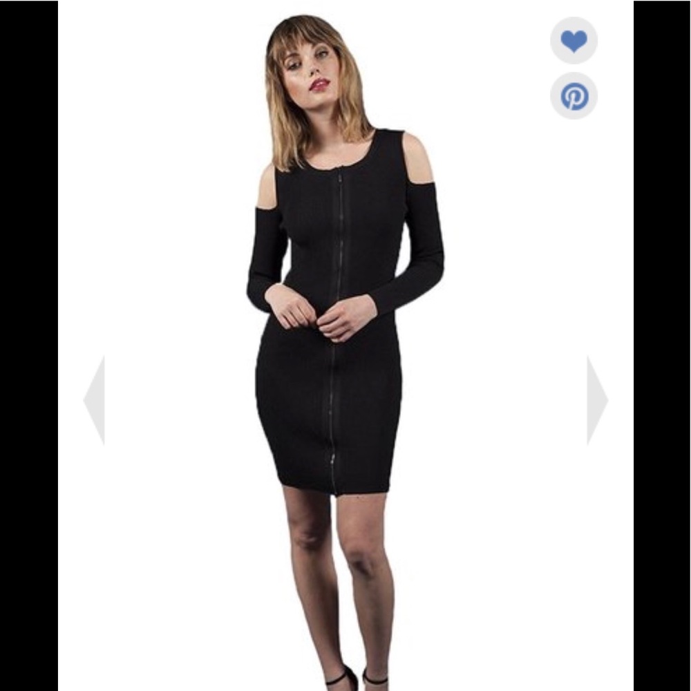 Nightcap Rib Knit Black Zipper Dress